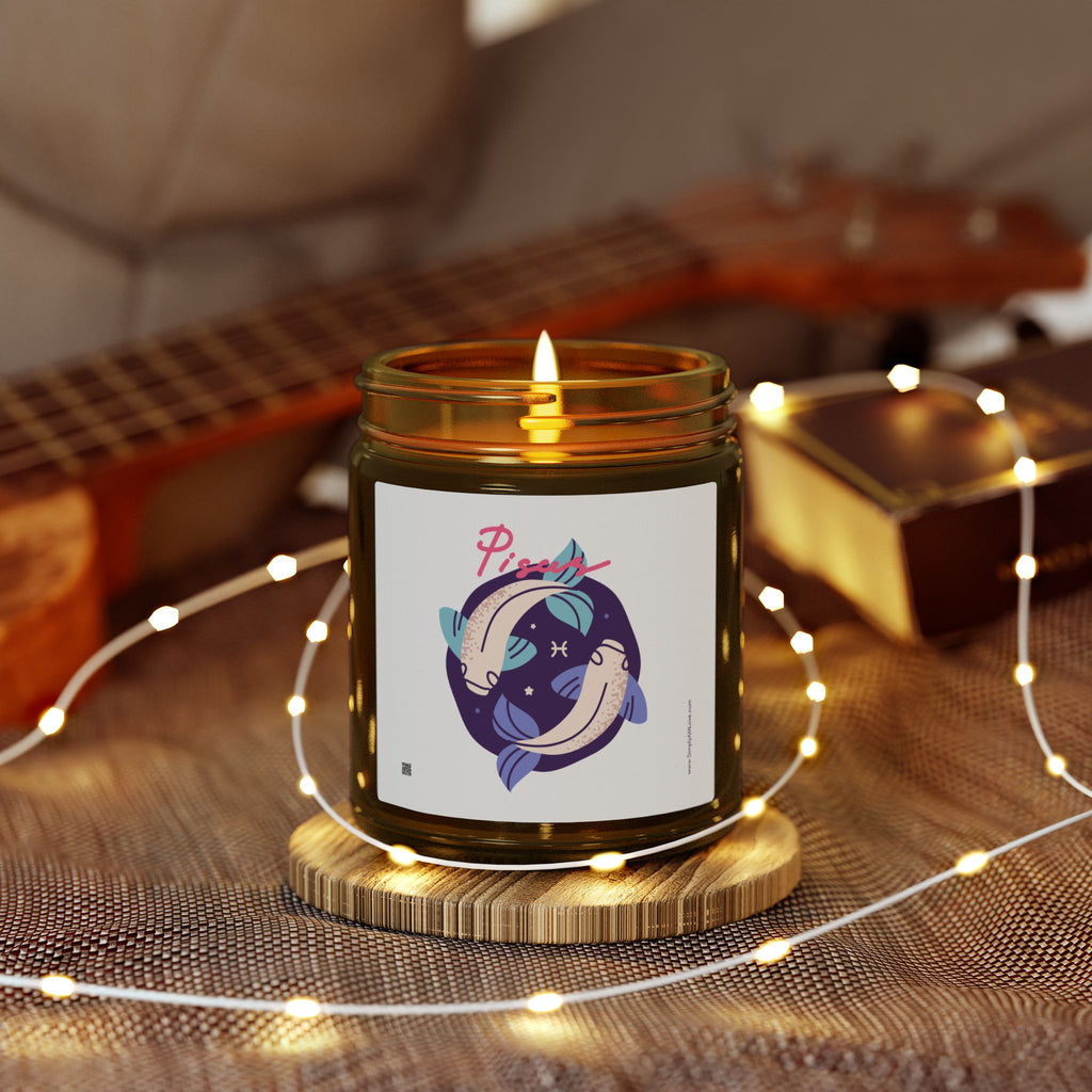 Cute Pisces Zodiac Scented Candle — Coconut Apricot Wax (9oz Reusable Glass)