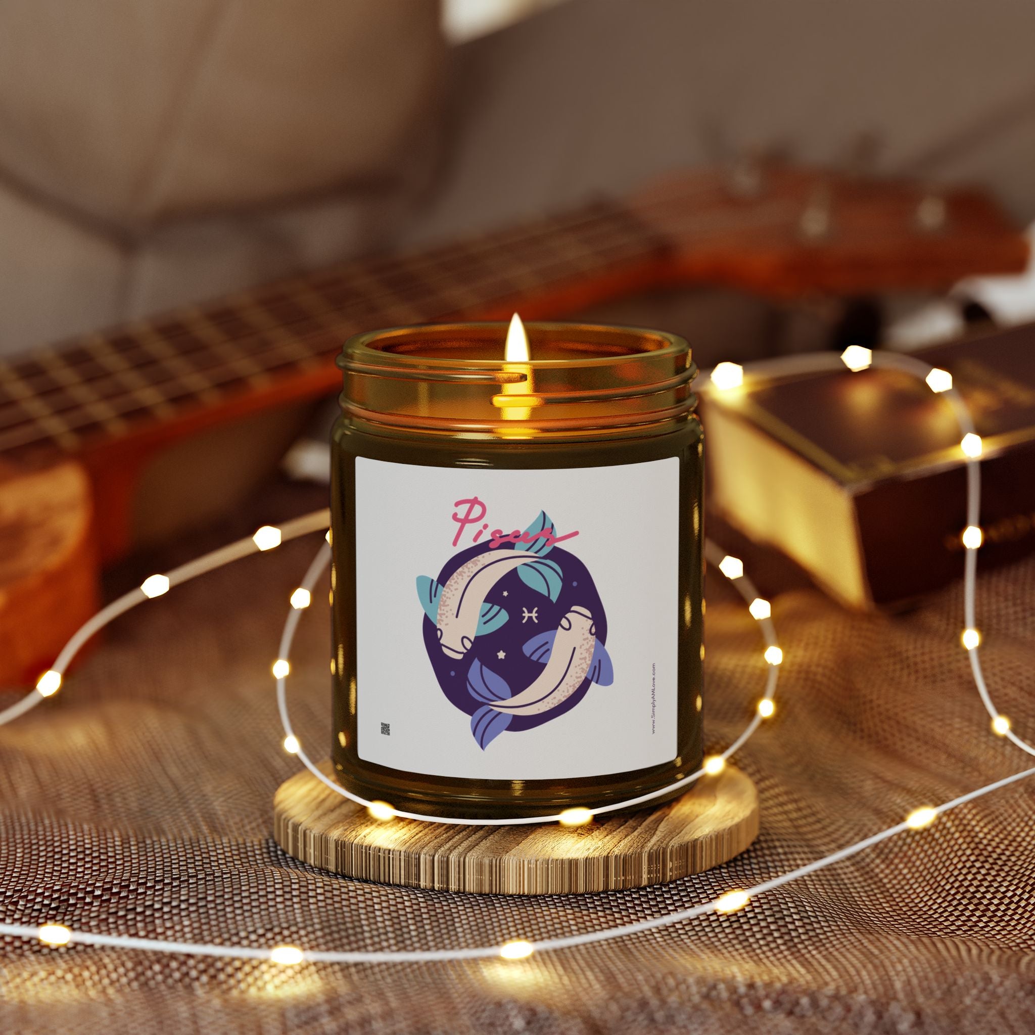 Cute Pisces Zodiac Scented Candle — Coconut Apricot Wax (9oz Reusable Glass)