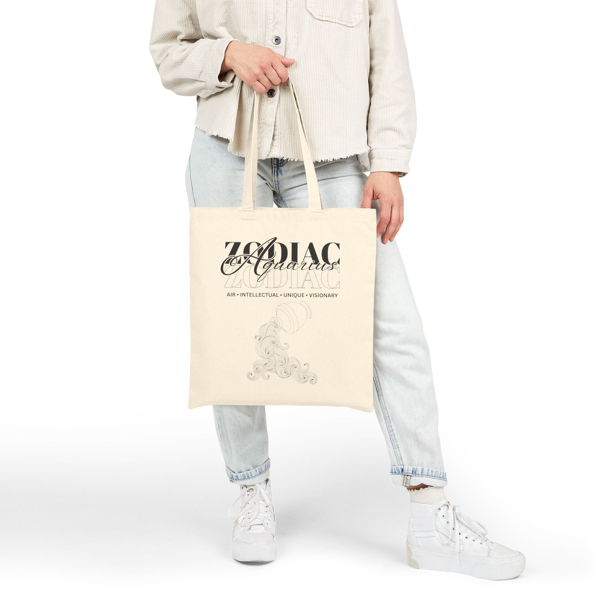 Aquarius Zodiac Tote Bag — Cotton Canvas Astrology Tote