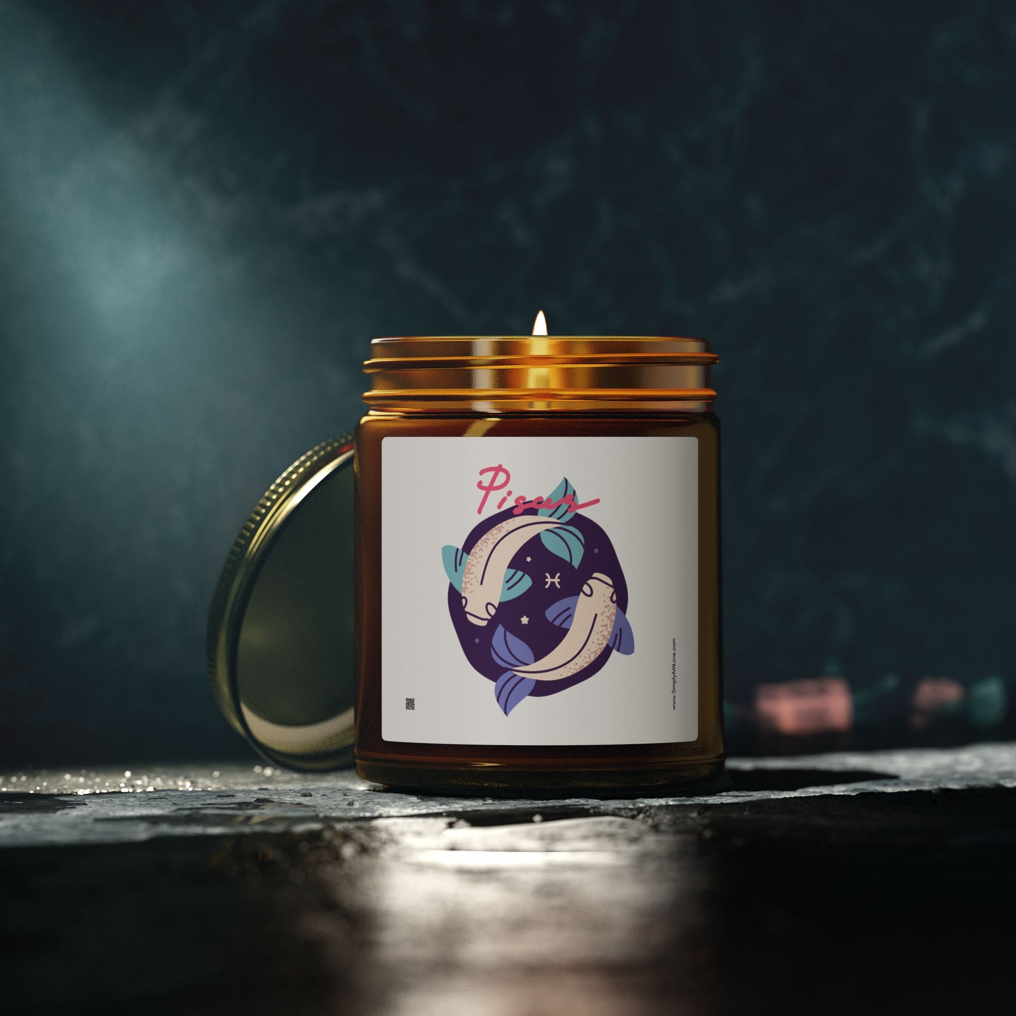 Cute Pisces Zodiac Scented Candle — Coconut Apricot Wax (9oz Reusable Glass)
