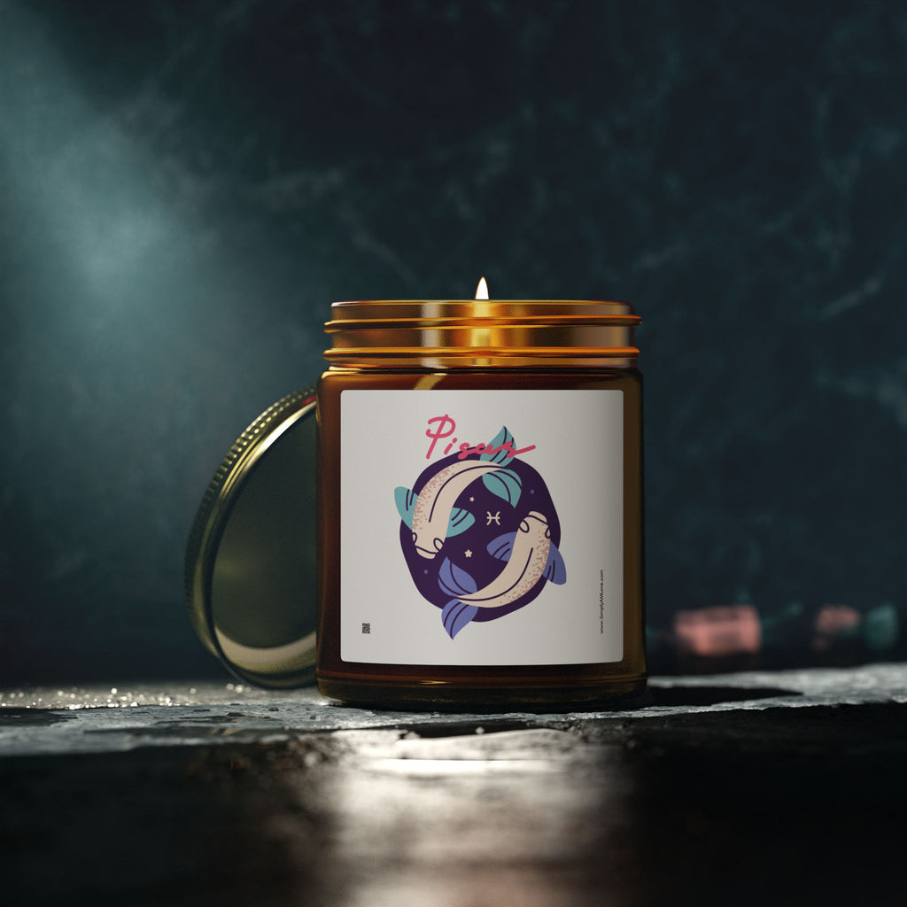 Cute Pisces Zodiac Scented Candle — Coconut Apricot Wax (9oz Reusable Glass)