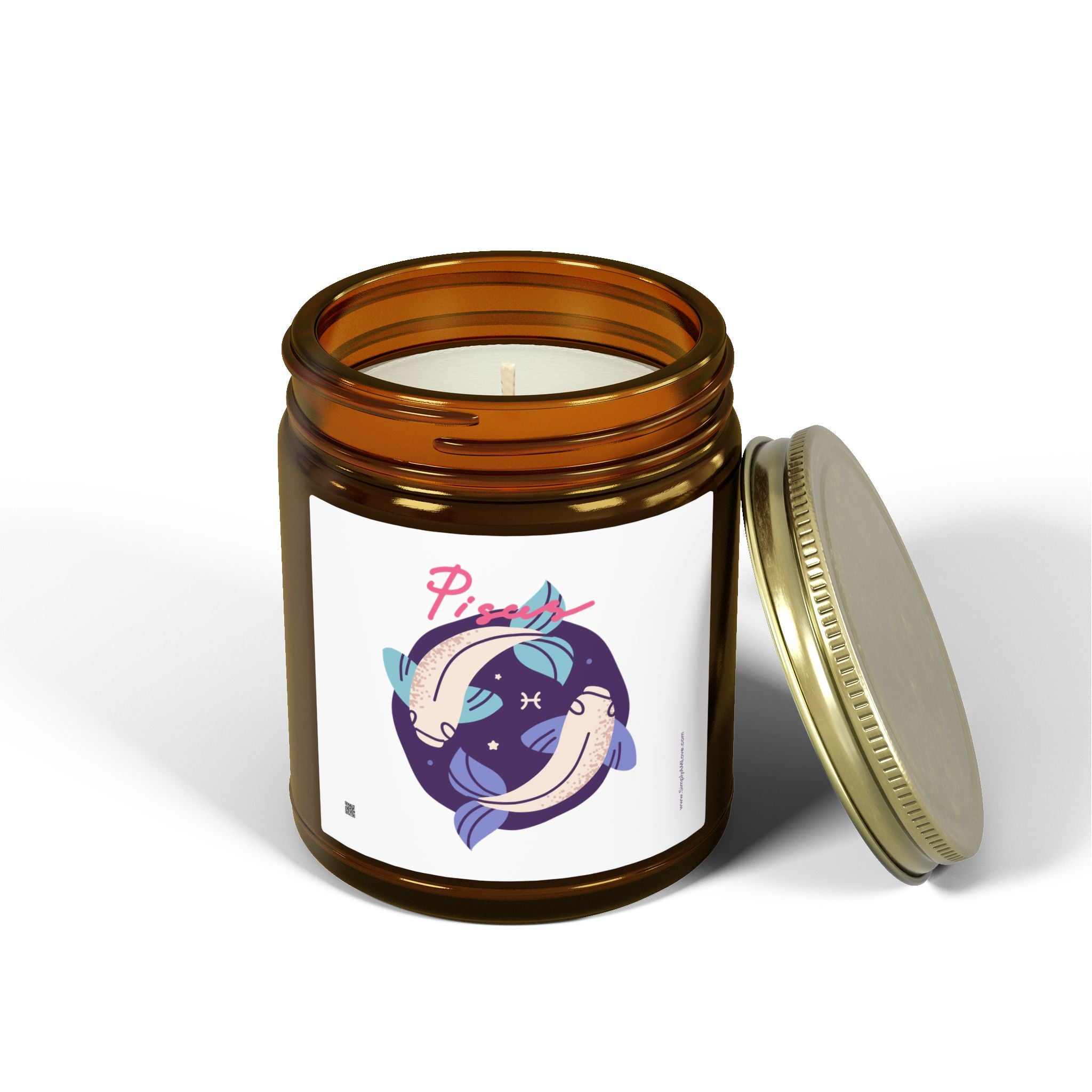 Cute Pisces Zodiac Scented Candle — Coconut Apricot Wax (9oz Reusable Glass)