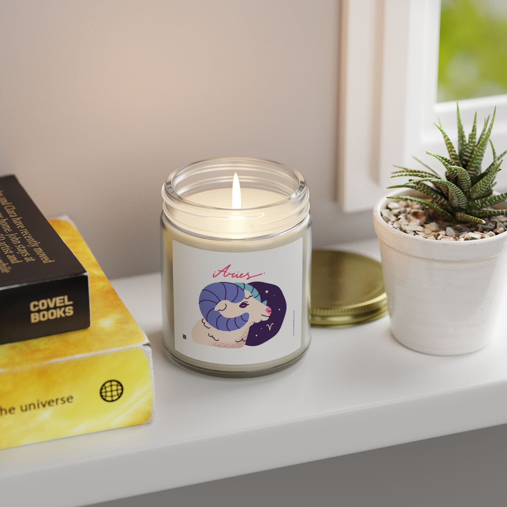 Aries Zodiac Scented Candle — Coconut Apricot (9oz Reusable Glass)