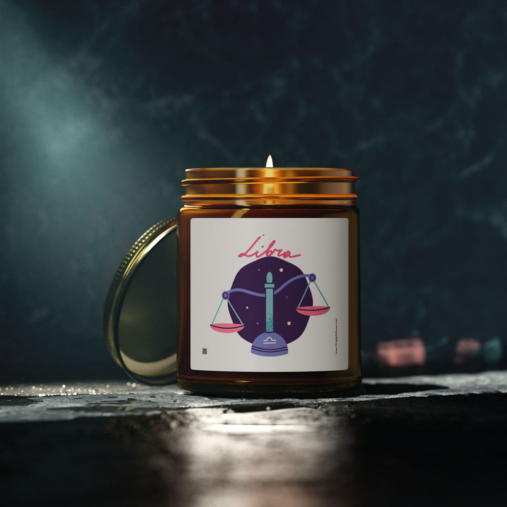 Cute Libra Zodiac Scented Candle — Coconut Apricot Wax (9oz Reusable Glass)