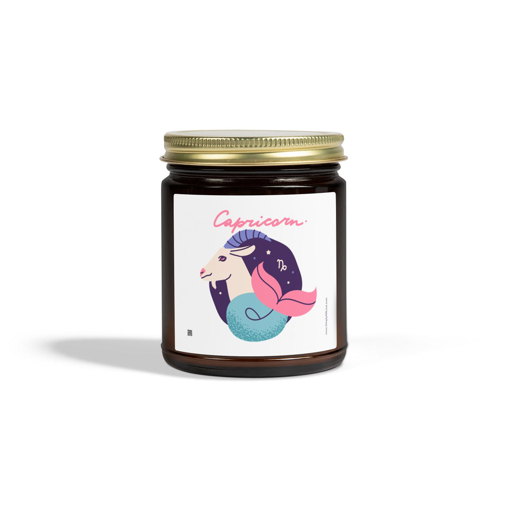 Cute Capricorn Zodiac Scented Candle — Coconut Apricot Wax (9oz Reusable Glass)