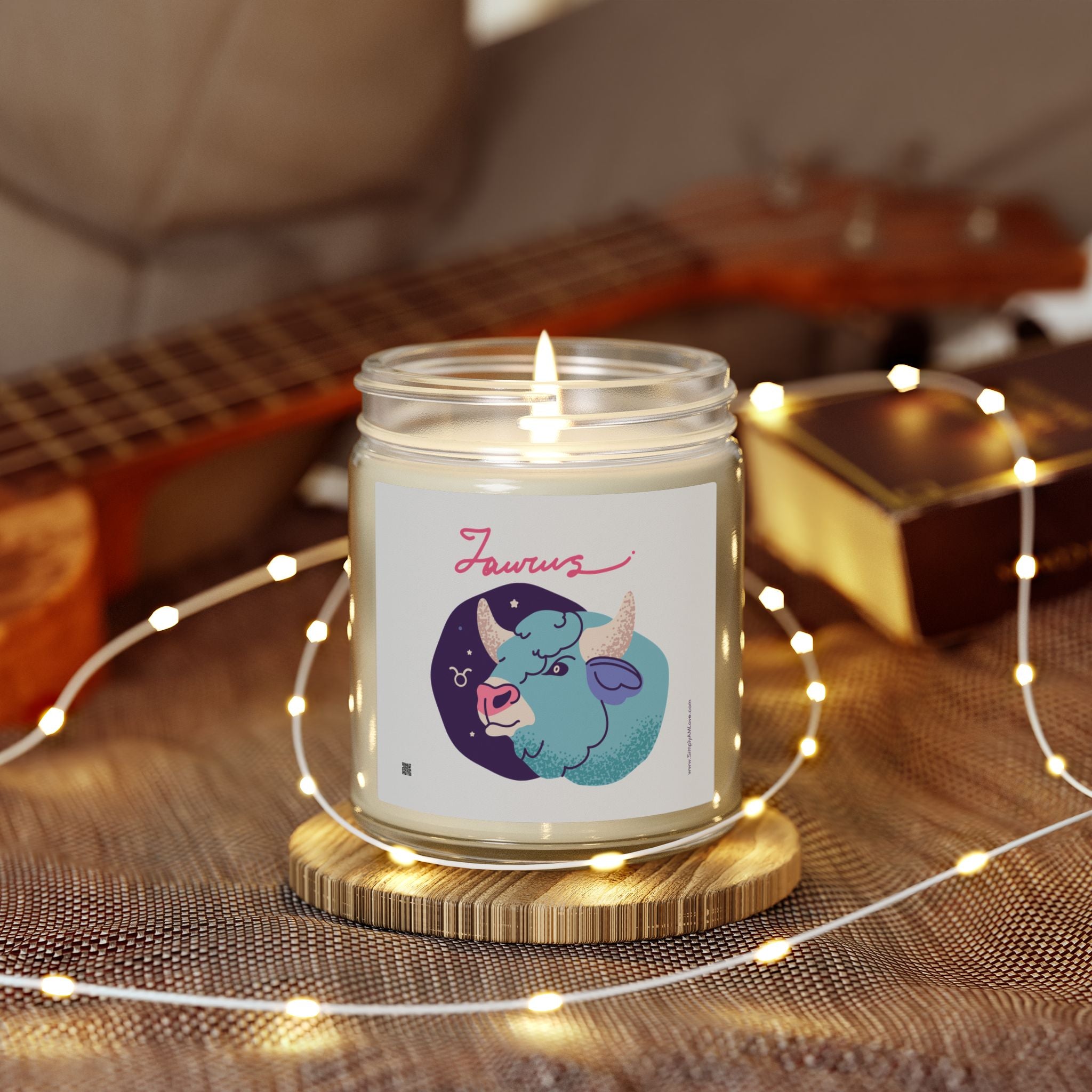 Cute Taurus Zodiac Scented Candle — Coconut Apricot Wax (9oz Reusable Glass)