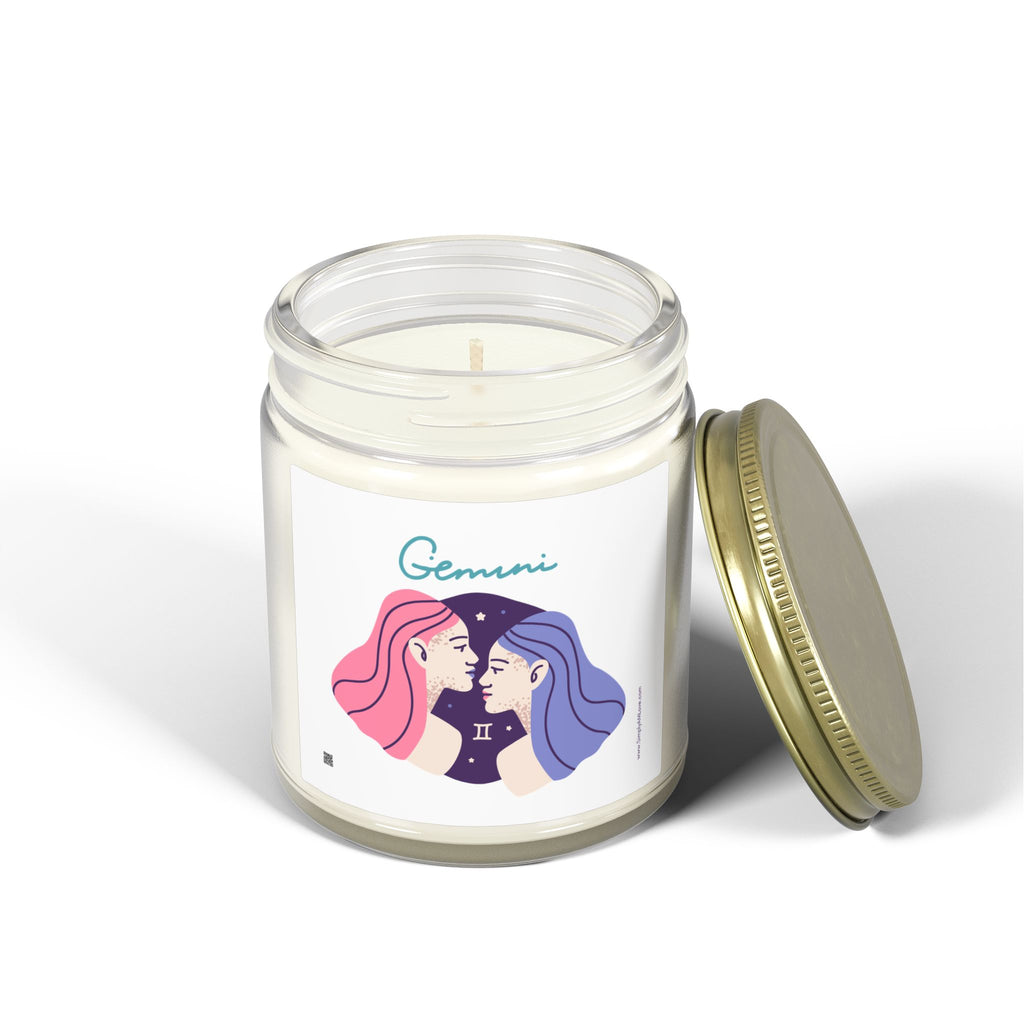 Cute Gemini Zodiac Scented Candle — Coconut Apricot Wax (9oz Reusable Glass)