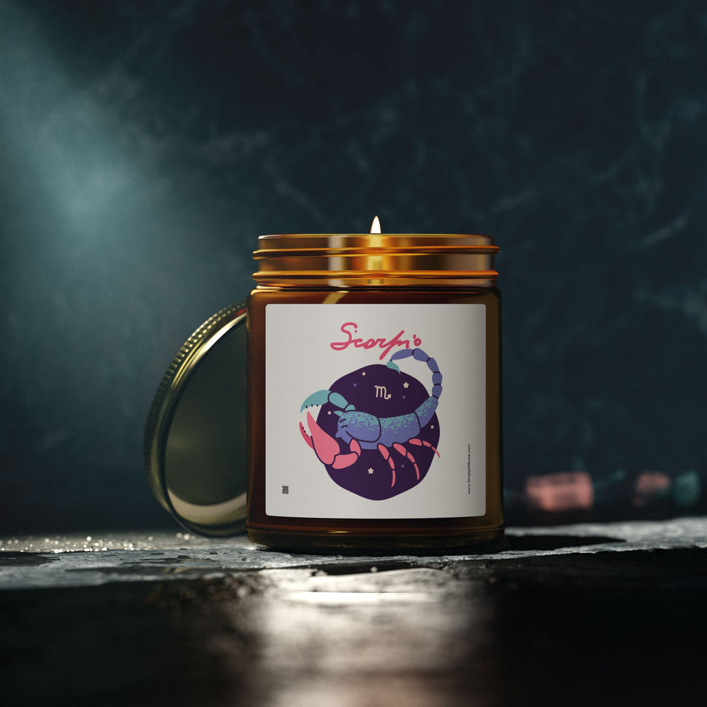 Cute Scorpio Zodiac Scented Candle — Coconut Apricot Wax (9oz Reusable Glass)