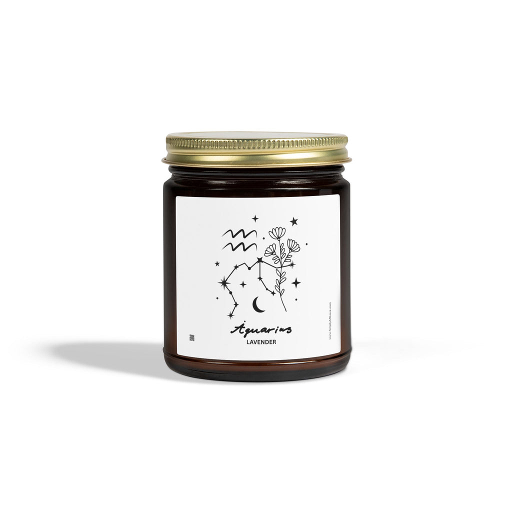 Zodiac Aquarius Coconut Apricot Wax Scented Candle — 9oz Botanical Glass Jar (Lavender)