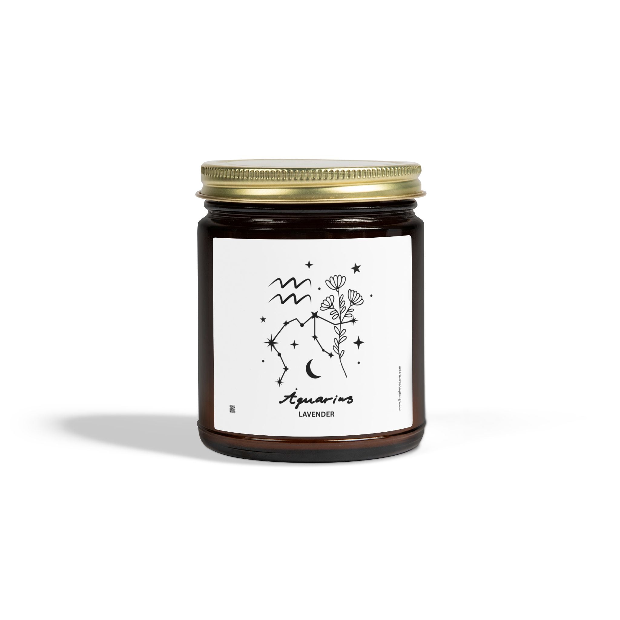 Zodiac Aquarius Coconut Apricot Wax Scented Candle — 9oz Botanical Glass Jar (Lavender)