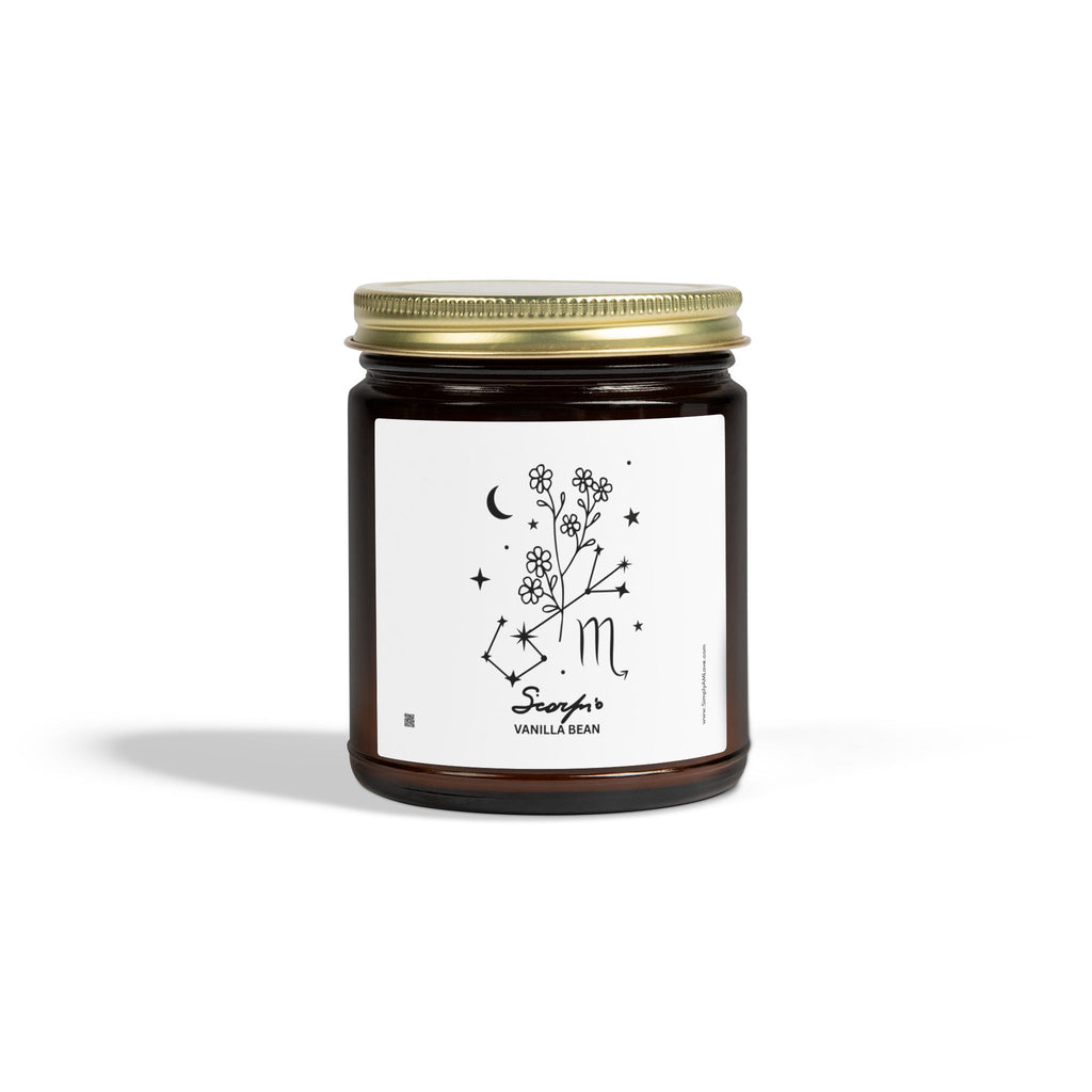 Zodiac Scorpio Coconut Apricot Wax Scented Candle — 9oz Botanical Glass Jar (Vanilla Bean)