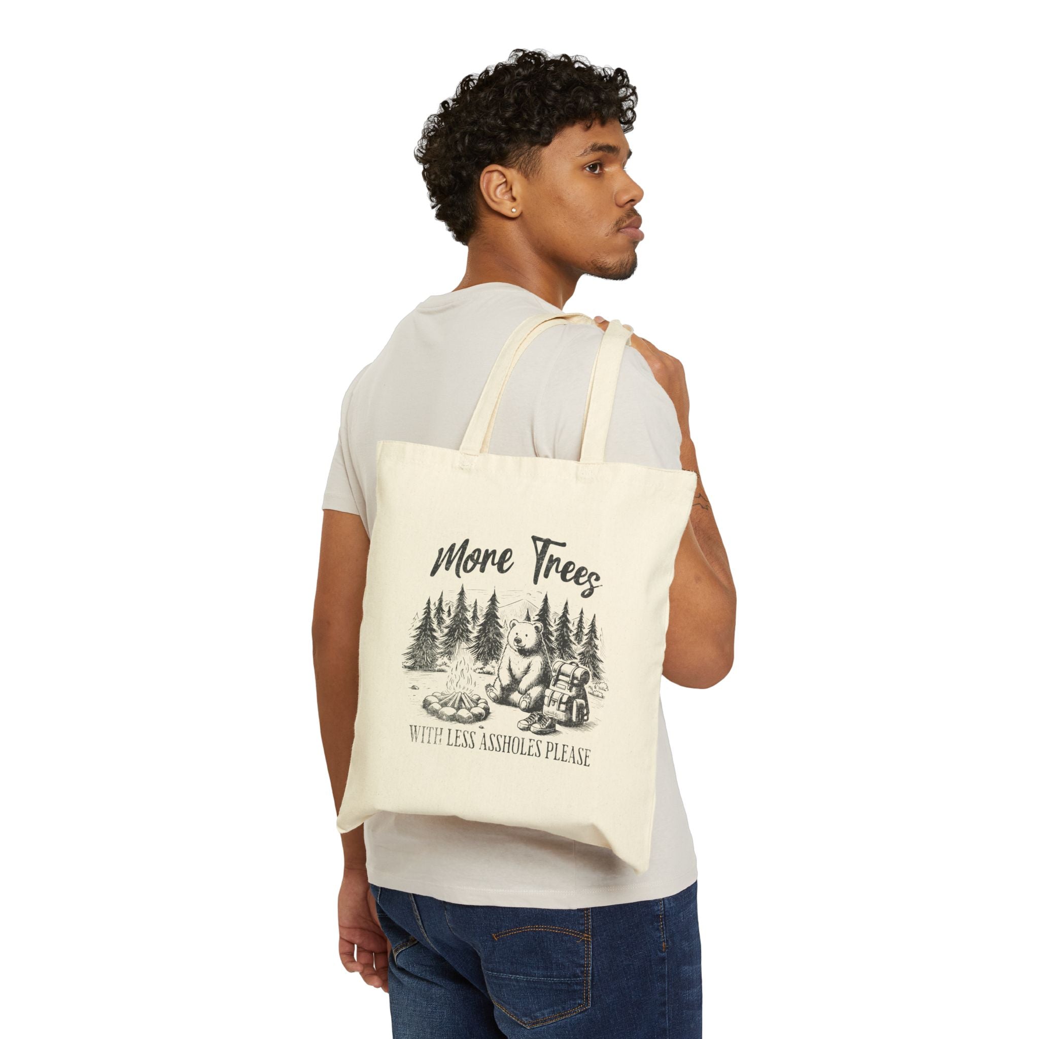 Tote Bag — "More Trees, with Less ***holes Please" Funny Eco-Friendly Tote, natural