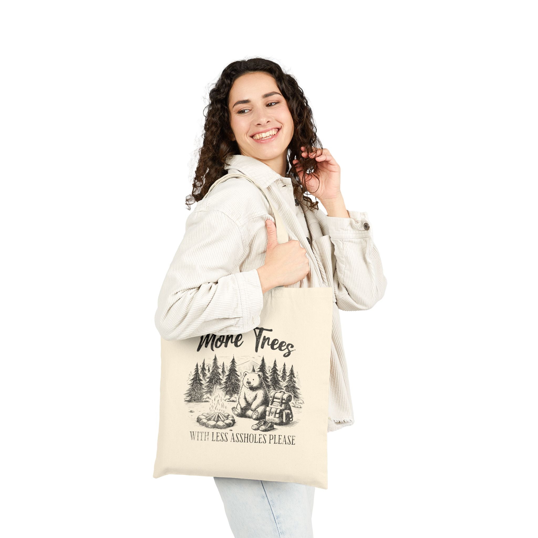 Tote Bag — "More Trees, with Less ***holes Please" Funny Eco-Friendly Tote, natural