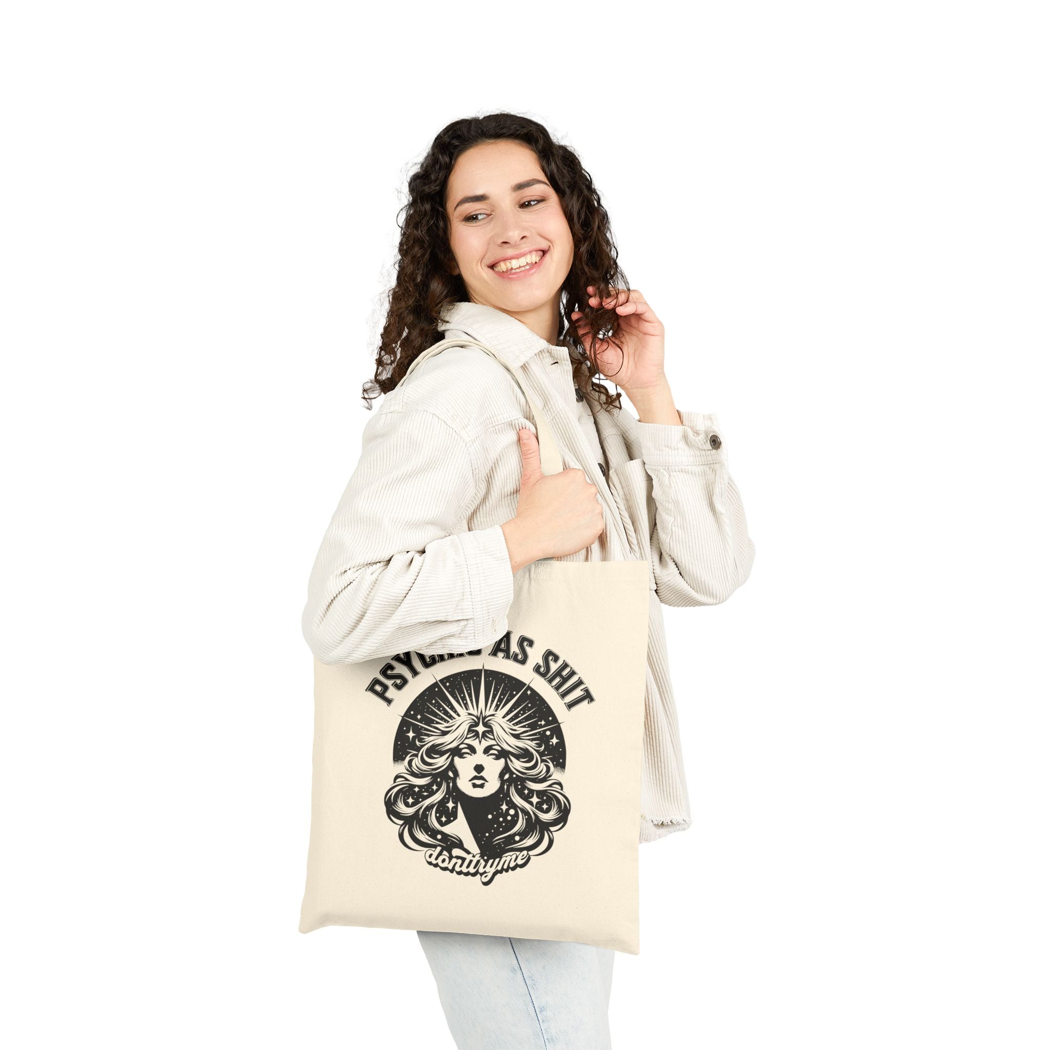 Psychic As Sh*t Cotton Canvas Tote — Funny Psychic Tote Bag for Clairvoyant Vibes