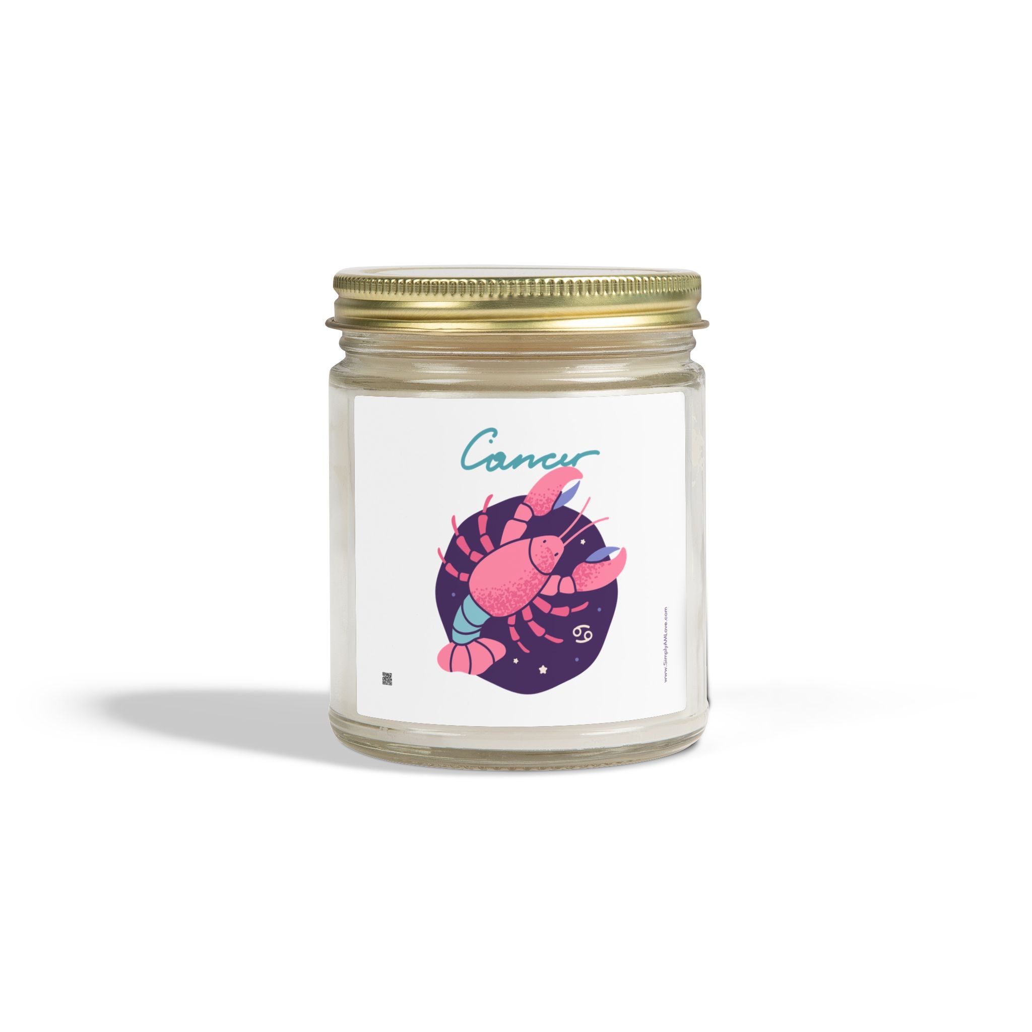Cute Zodiac Cancer, Scented Candle — Coconut Apricot Wax (9oz Reusable Glass)