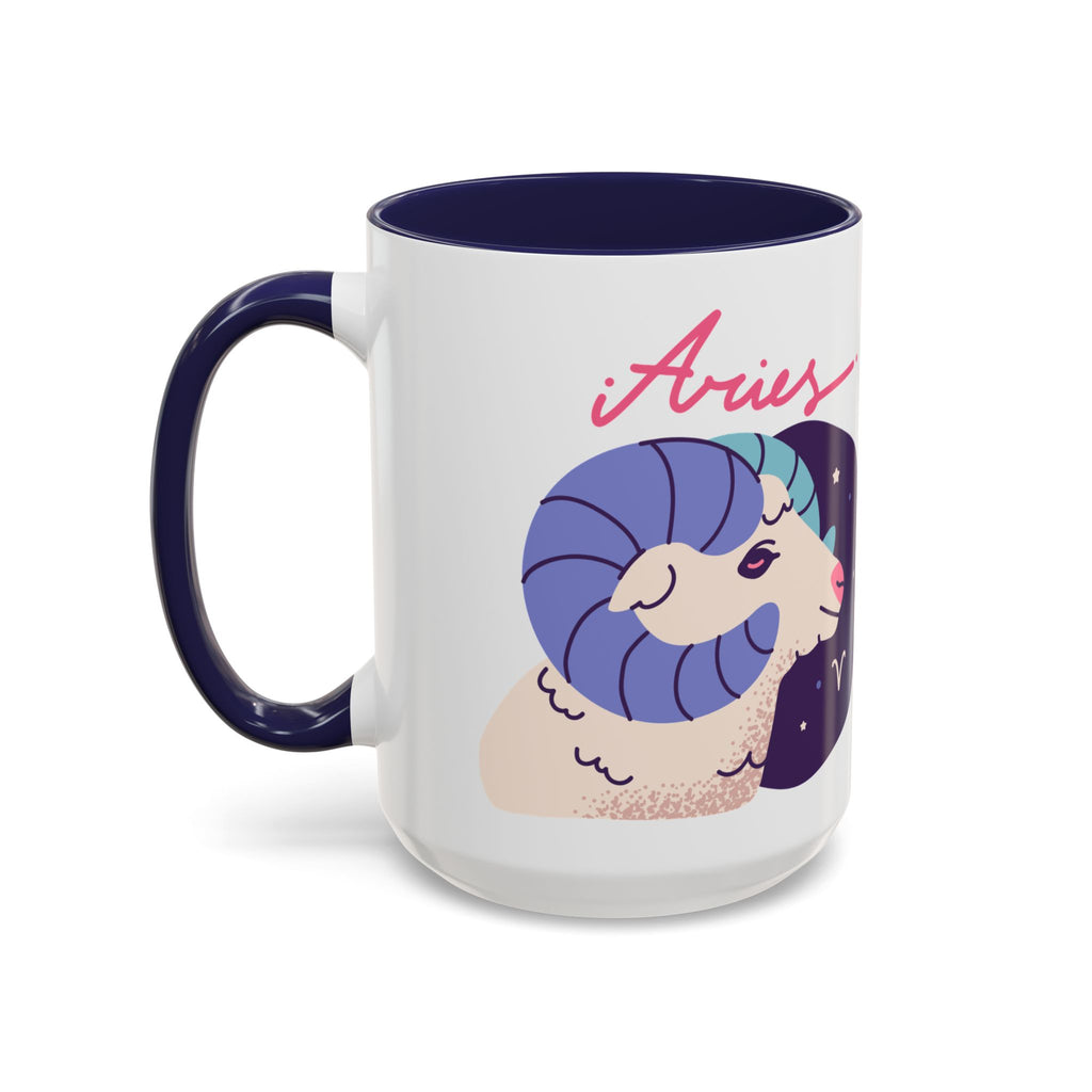 Aries Zodiac Accent Coffee Mug — Cute Horoscope 11/15oz (Pink, Light Blue & Navy)