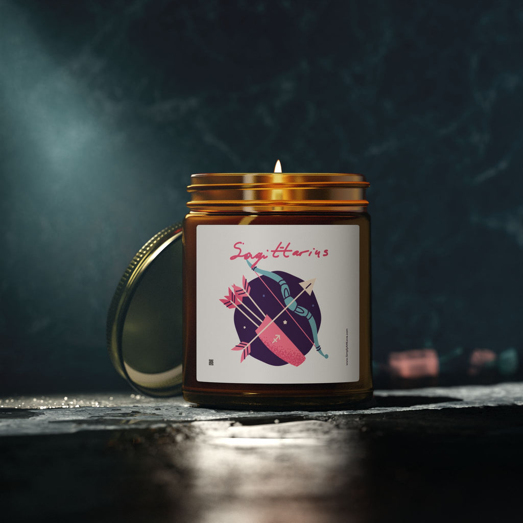 Cute Sagittarius Zodiac Scented Candle — Coconut Apricot Wax (9oz Reusable Glass)