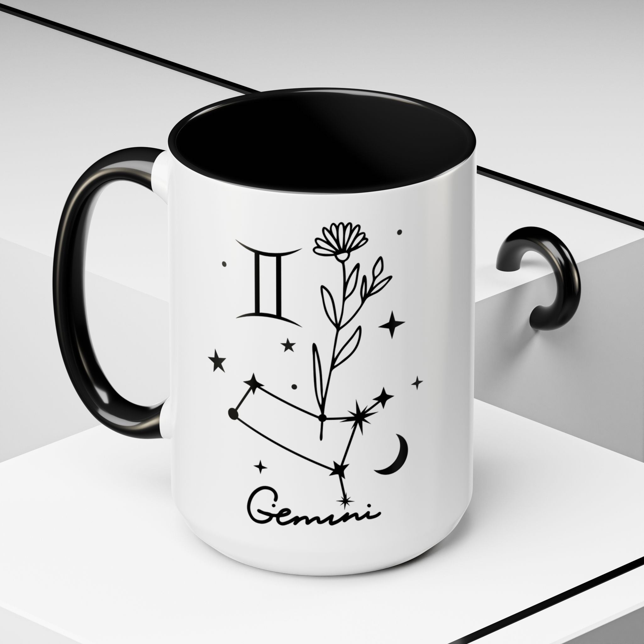 Gemini Zodiac Accent Mug — Minimal Celestial Horoscope 15oz