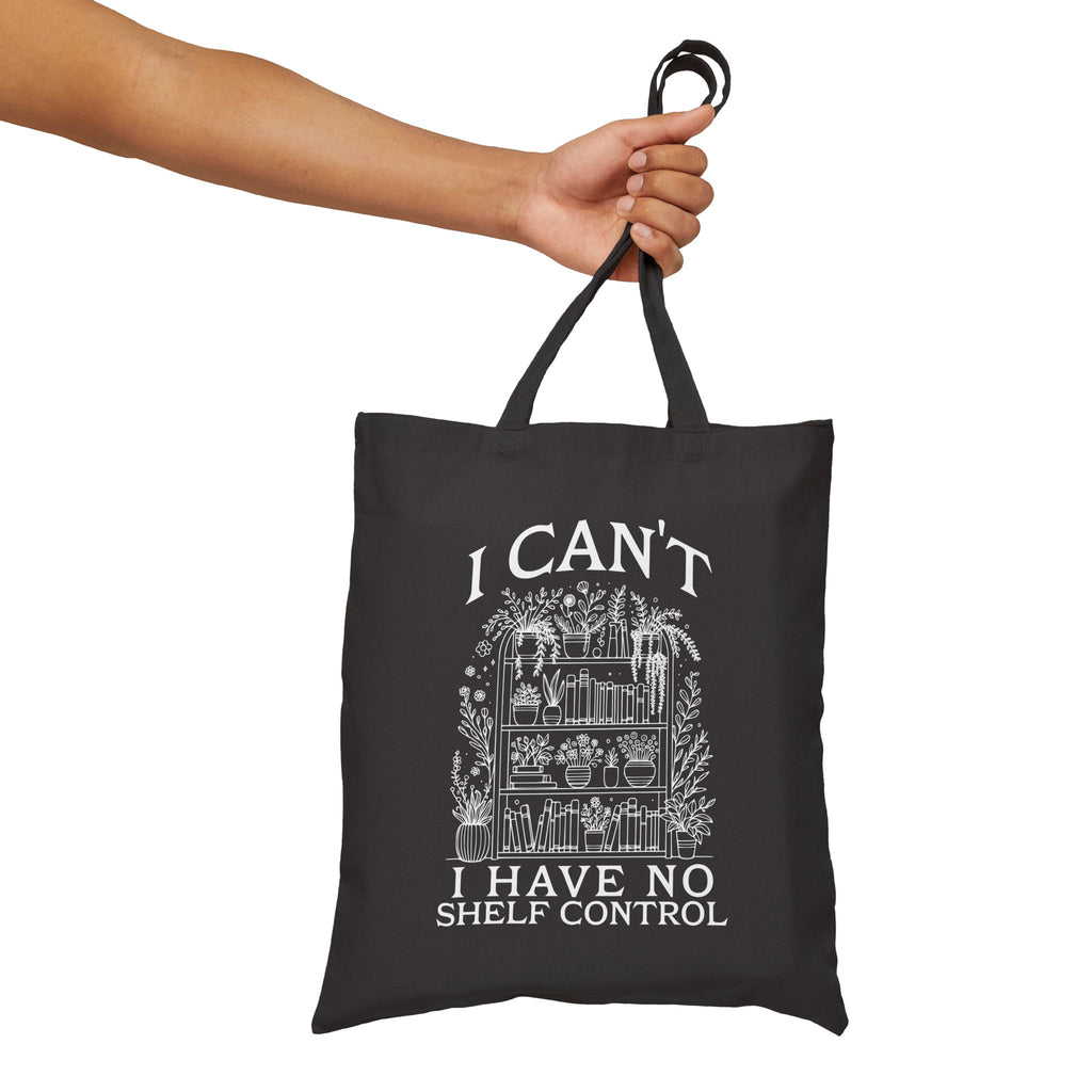 Tote Bag — "I Can't, I Have No Shelf Control" Funny Pack-Rat Canvas Tote, natural
