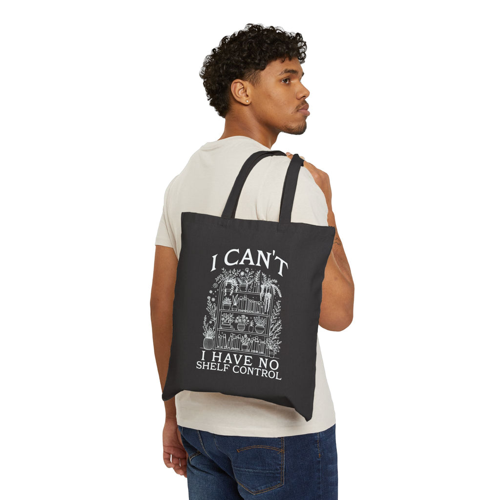 Tote Bag — "I Can't, I Have No Shelf Control" Funny Pack-Rat Canvas Tote, natural