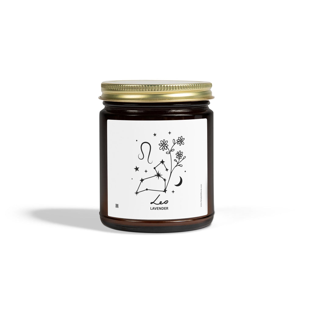 Zodiac Leo Coconut Apricot Wax Scented Candle — 9oz Botanical Glass Jar (Lavender)