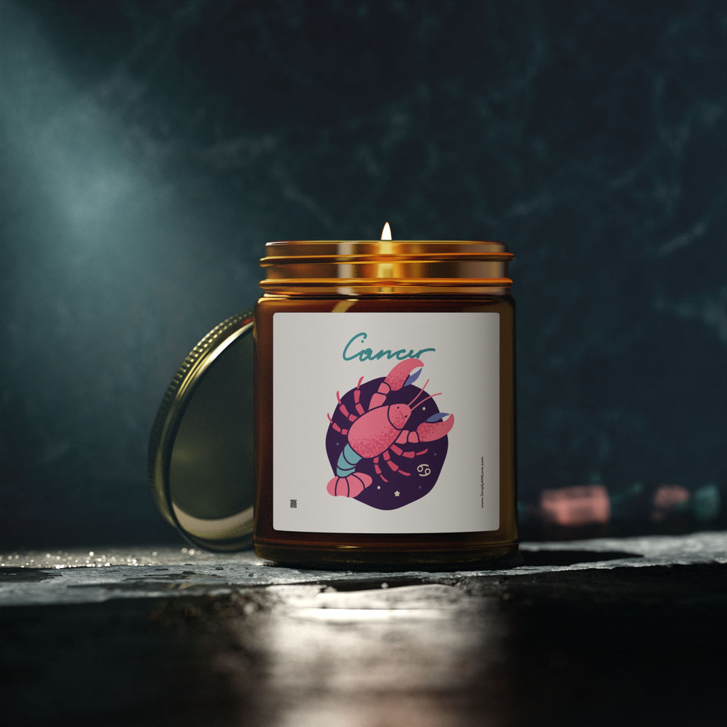 Cute Zodiac Cancer, Scented Candle — Coconut Apricot Wax (9oz Reusable Glass)