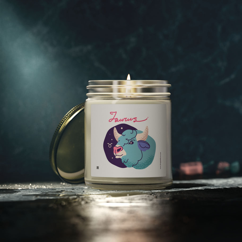 Cute Taurus Zodiac Scented Candle — Coconut Apricot Wax (9oz Reusable Glass)