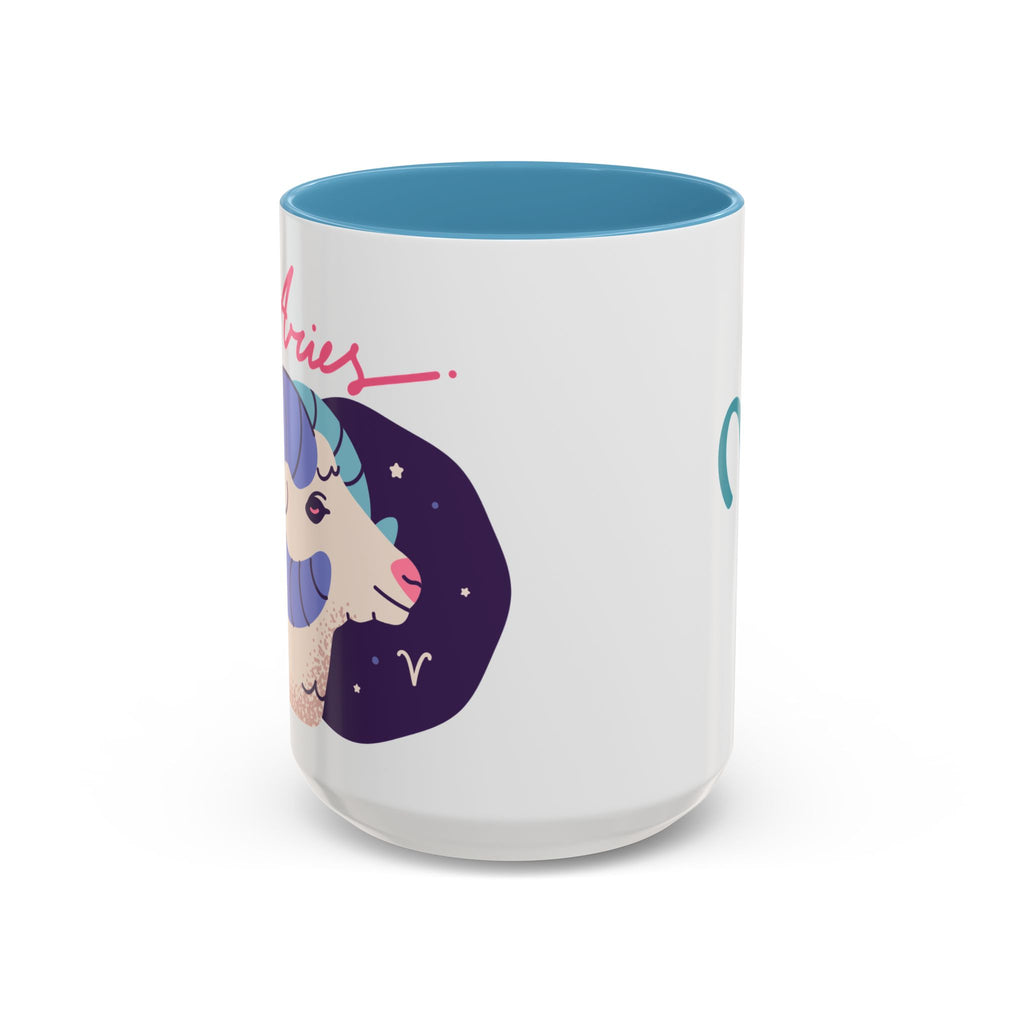 Aries Zodiac Accent Coffee Mug — Cute Horoscope 11/15oz (Pink, Light Blue & Navy)