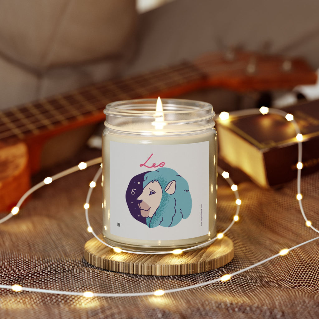 Cute Zodiac Leo, Scented Candle — Coconut Apricot Wax (9oz Reusable Glass)