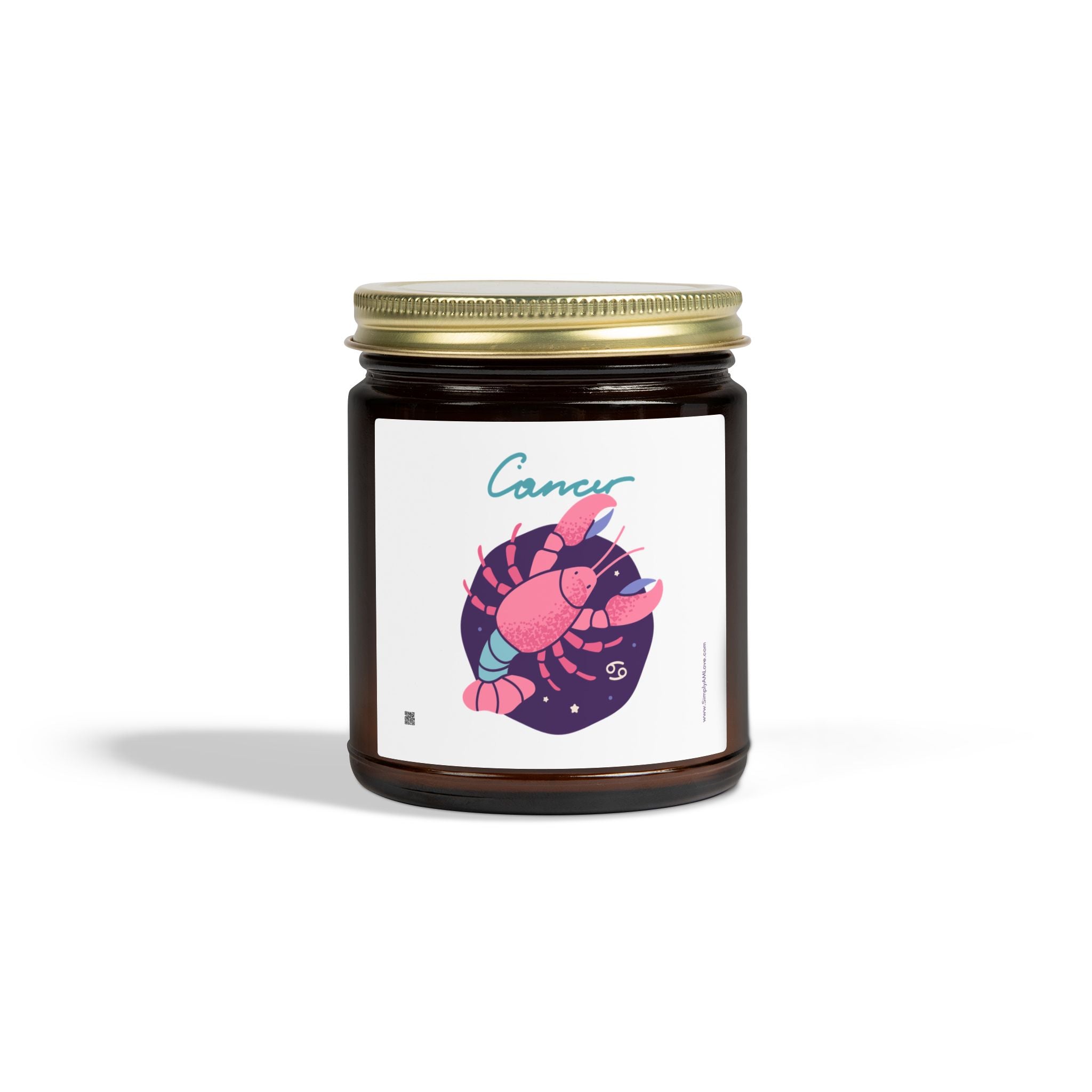 Cute Zodiac Cancer, Scented Candle — Coconut Apricot Wax (9oz Reusable Glass)