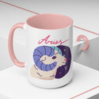 Aries Zodiac Accent Coffee Mug — Cute Horoscope 11/15oz (Pink, Light Blue & Navy)