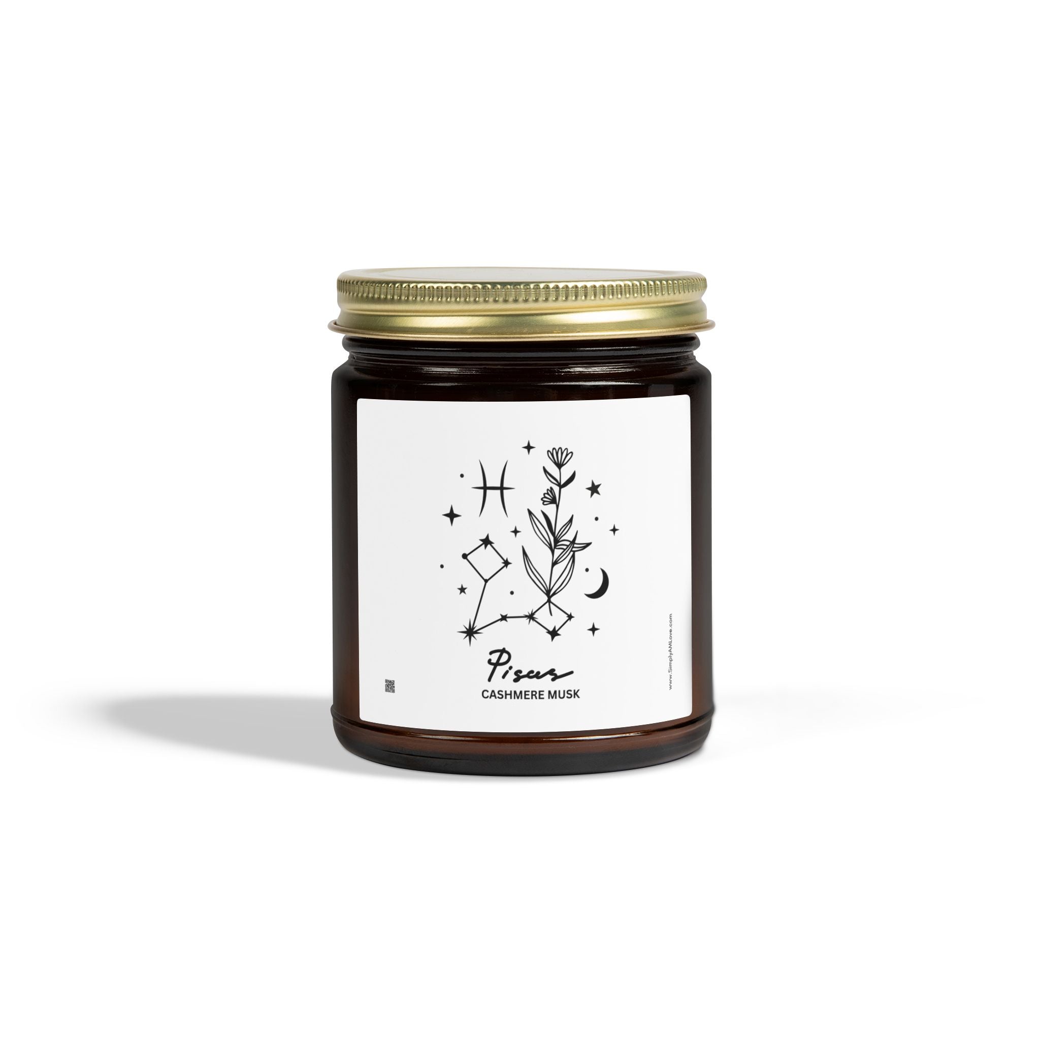 Zodiac Pisces Coconut Apricot Wax Scented Candle — 9oz Botanical Glass Jar (Cashmere Musk)