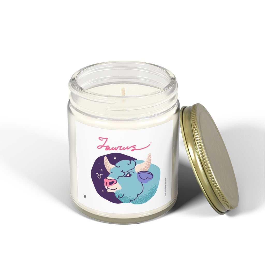 Cute Taurus Zodiac Scented Candle — Coconut Apricot Wax (9oz Reusable Glass)