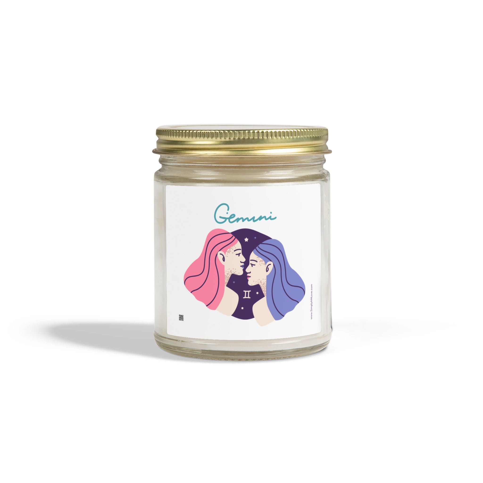 Cute Gemini Zodiac Scented Candle — Coconut Apricot Wax (9oz Reusable Glass)