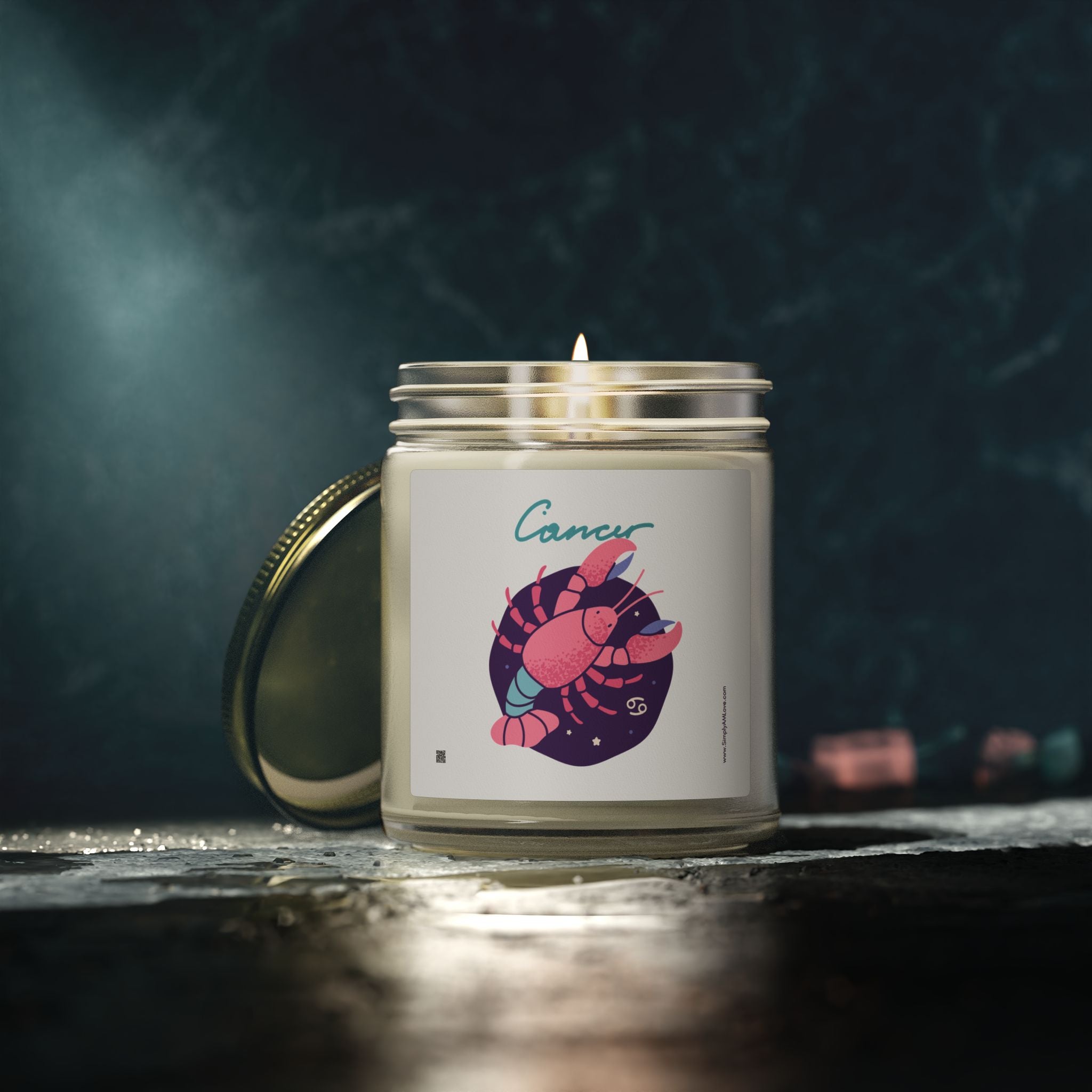 Cute Zodiac Cancer, Scented Candle — Coconut Apricot Wax (9oz Reusable Glass)