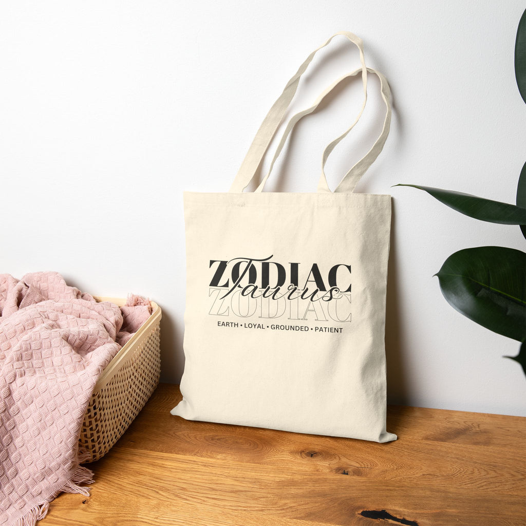 Taurus Zodiac Tote Bag — Cotton Canvas Astrology Tote