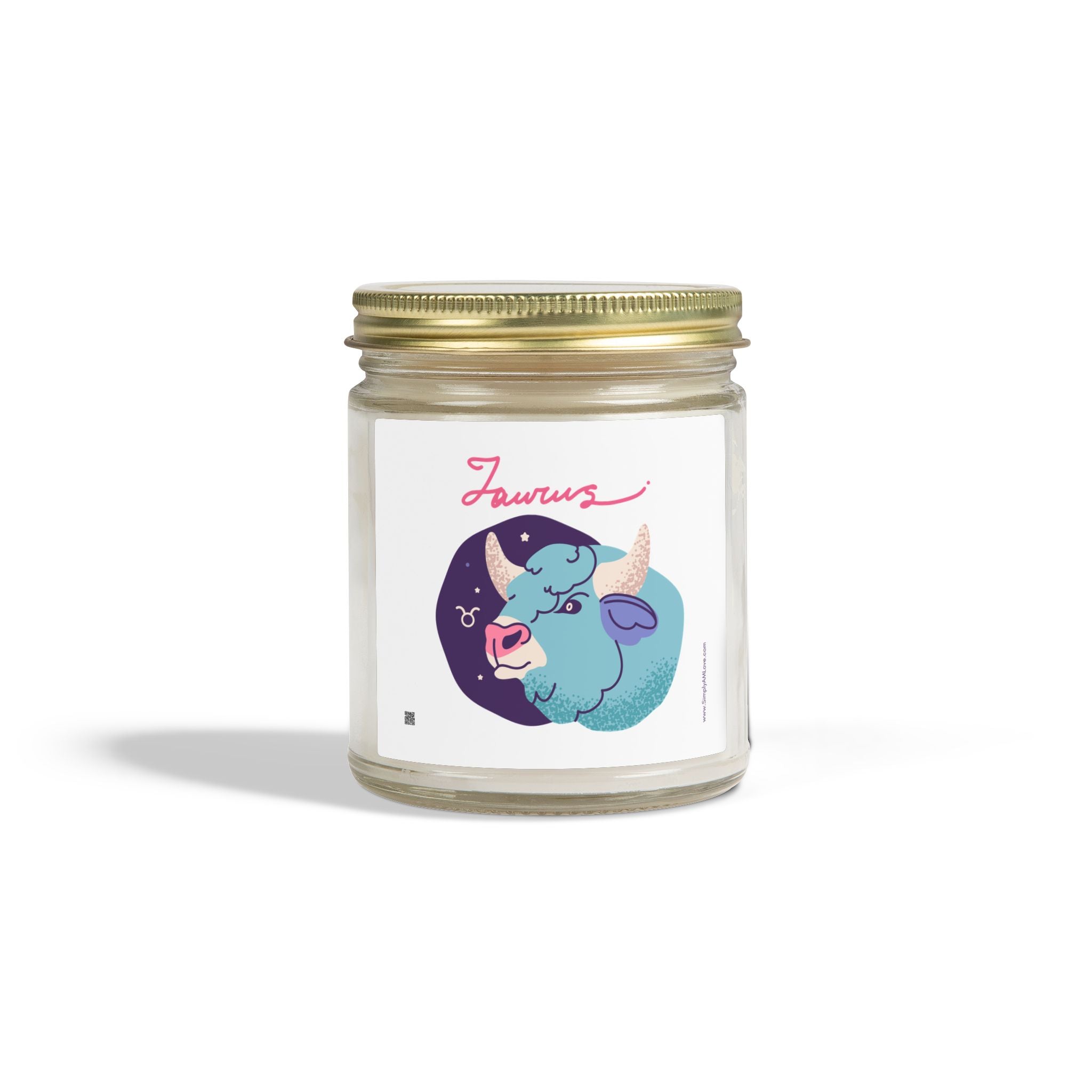 Cute Taurus Zodiac Scented Candle — Coconut Apricot Wax (9oz Reusable Glass)