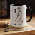 Gemini Zodiac Accent Mug — Minimal Celestial Horoscope 15oz