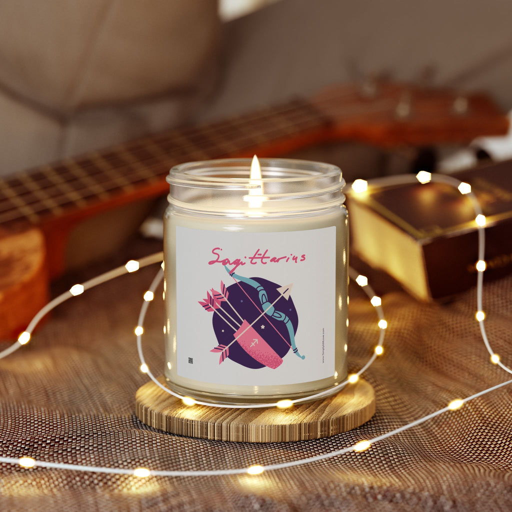 Cute Sagittarius Zodiac Scented Candle — Coconut Apricot Wax (9oz Reusable Glass)