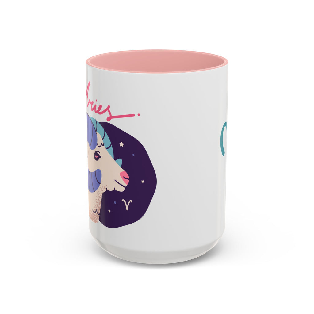 Aries Zodiac Accent Coffee Mug — Cute Horoscope 11/15oz (Pink, Light Blue & Navy)