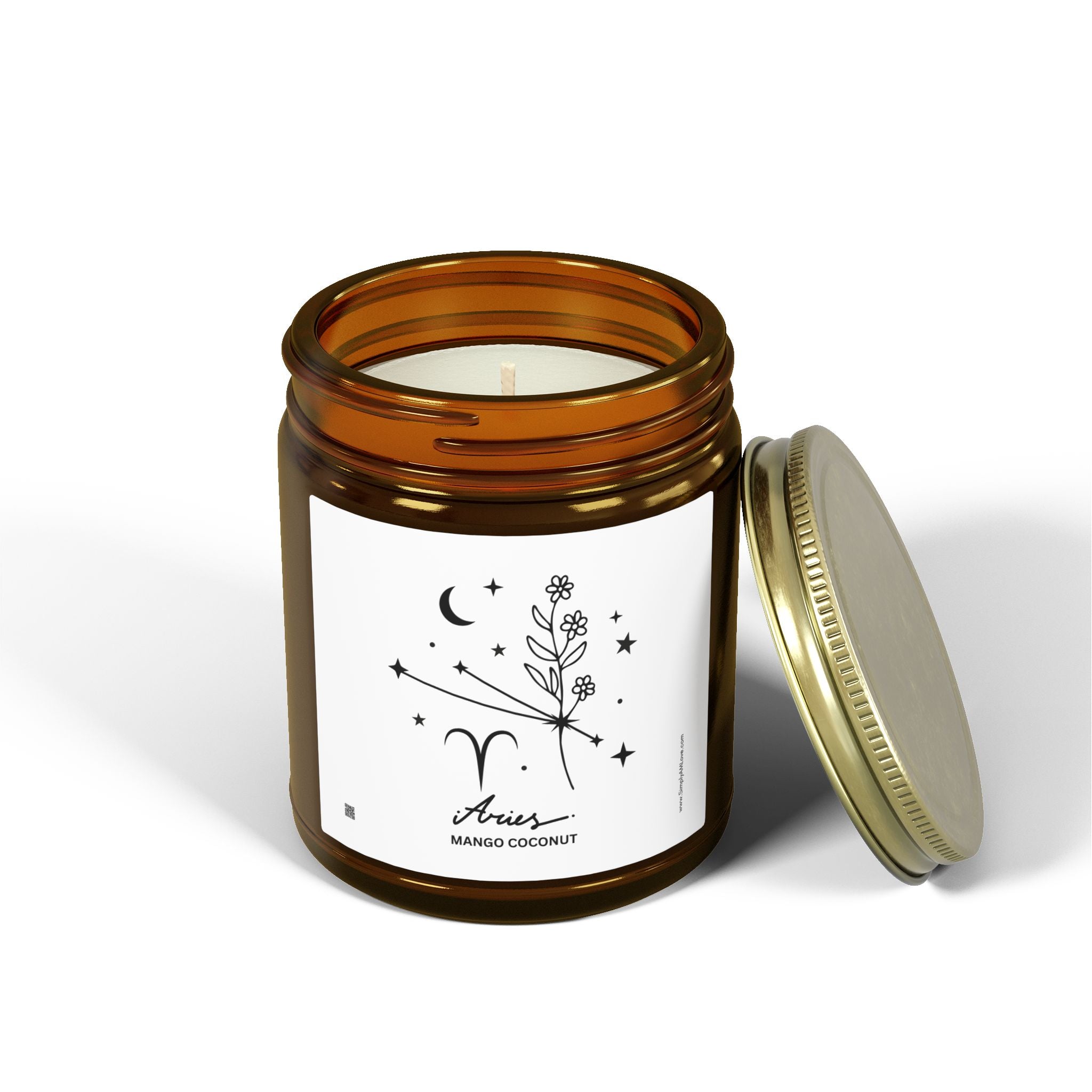 Zodiac Aries Coconut Apricot Wax Scented Candle — 9oz Botanical Glass Jar (Mango Coconut)