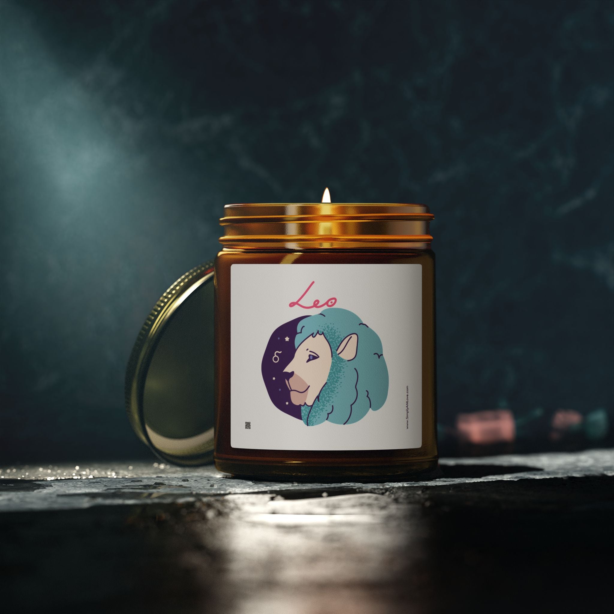 Cute Zodiac Leo, Scented Candle — Coconut Apricot Wax (9oz Reusable Glass)