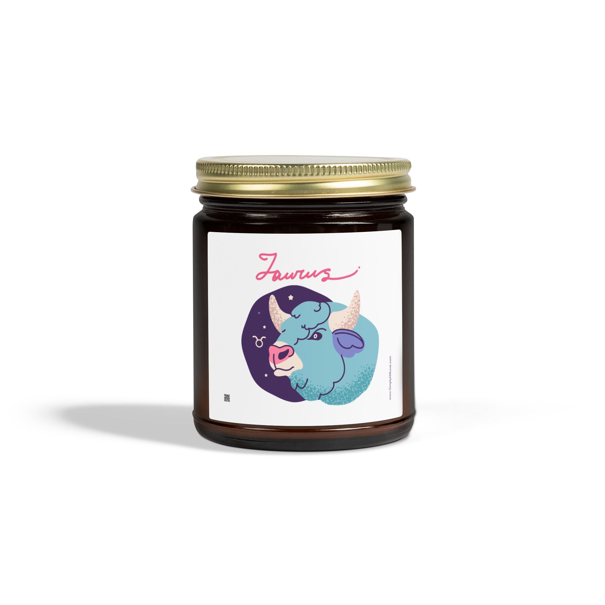 Cute Taurus Zodiac Scented Candle — Coconut Apricot Wax (9oz Reusable Glass)