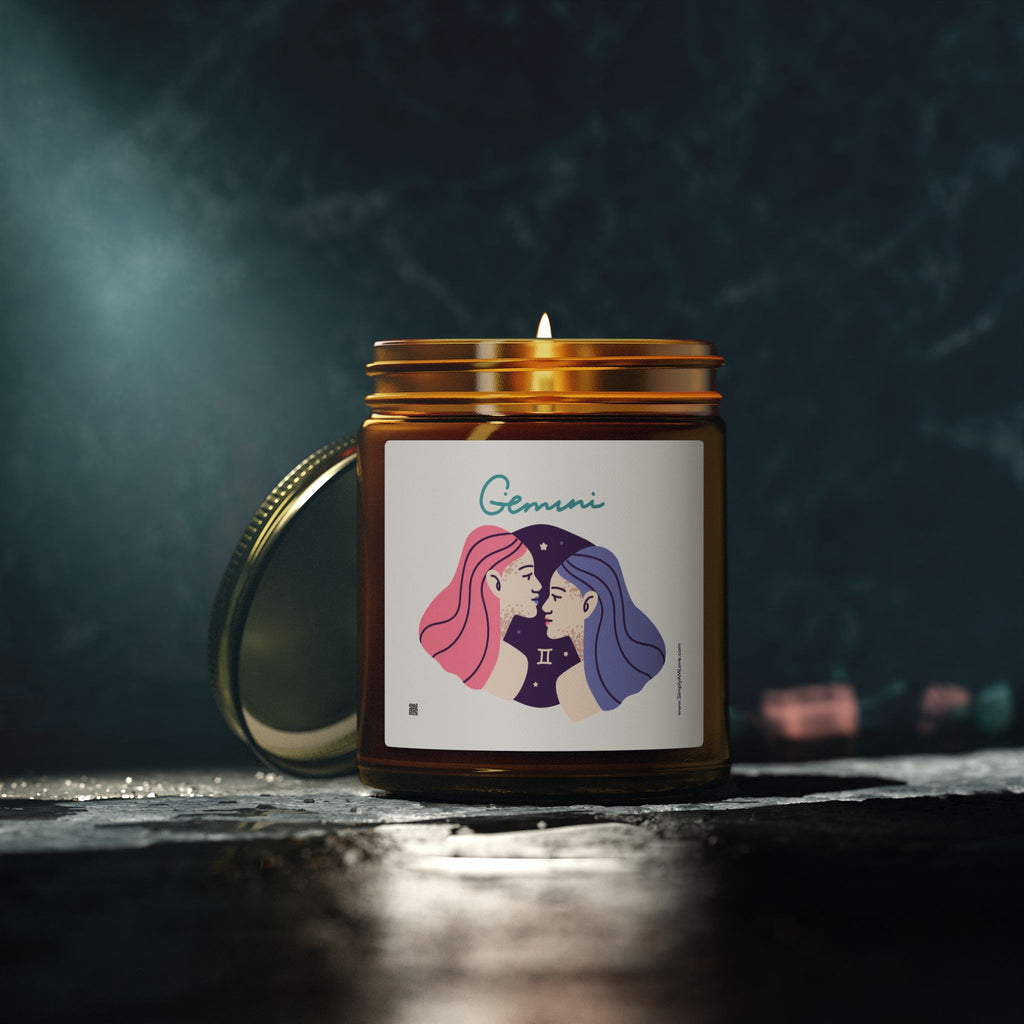 Cute Gemini Zodiac Scented Candle — Coconut Apricot Wax (9oz Reusable Glass)