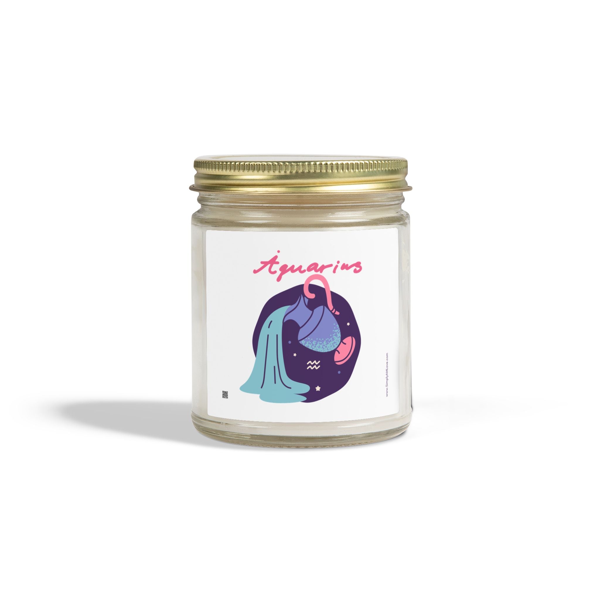 Cute Aquarius Zodiac Scented Candle — Coconut Apricot Wax (9oz Reusable Glass)