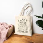 Tote Bag — "I Can't, I Have No Shelf Control" Funny Pack-Rat Canvas Tote, natural