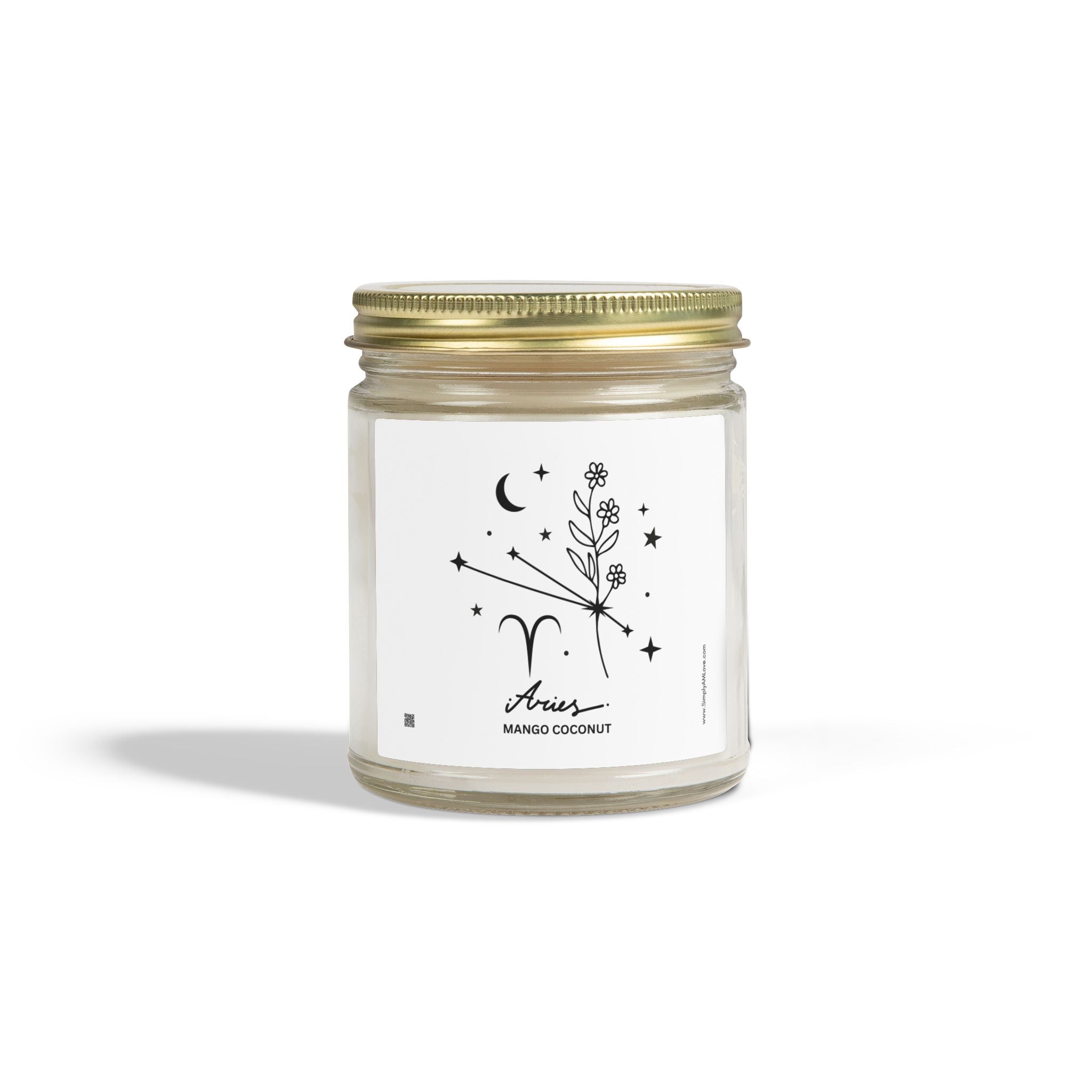 Zodiac Aries Coconut Apricot Wax Scented Candle — 9oz Botanical Glass Jar (Mango Coconut)