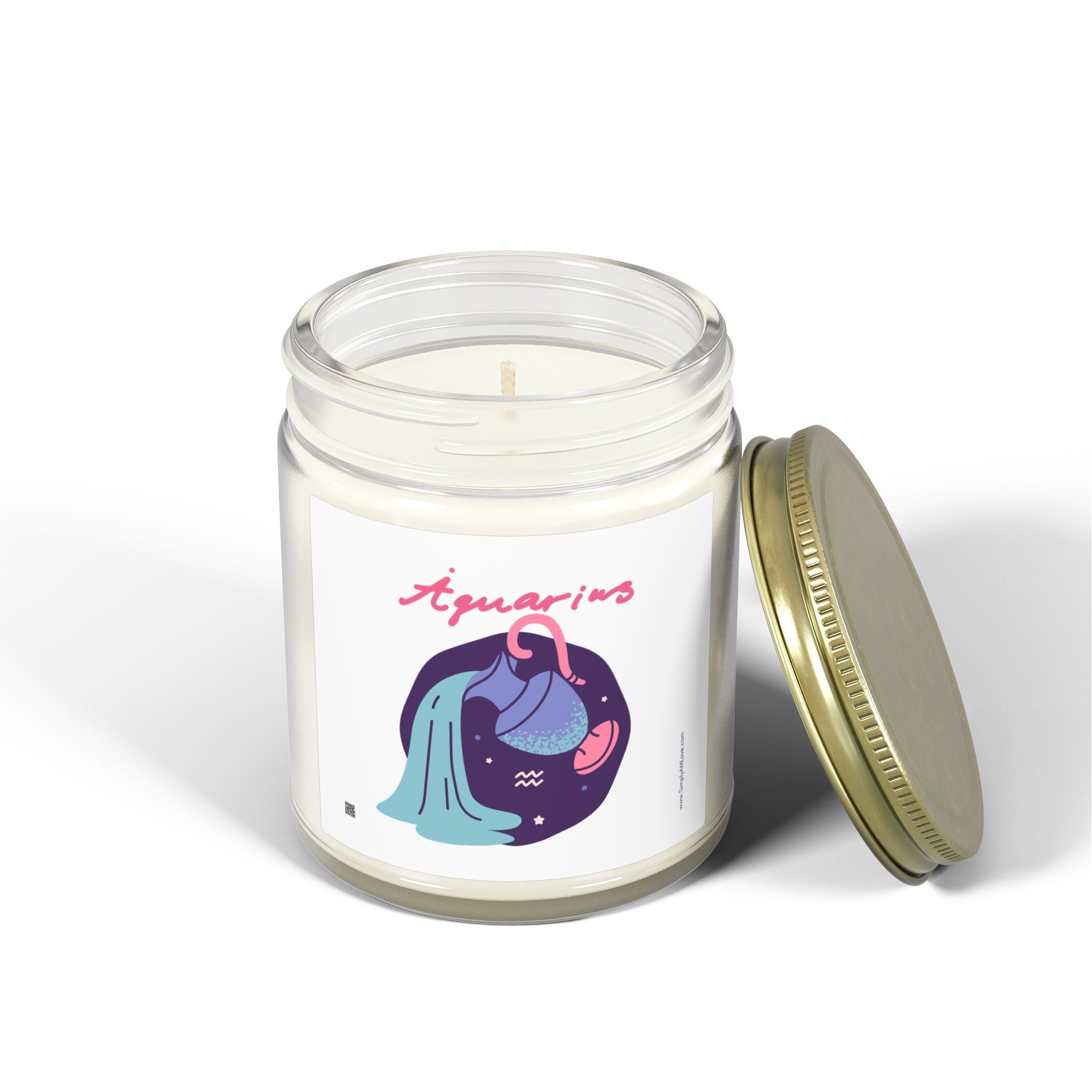 Cute Aquarius Zodiac Scented Candle — Coconut Apricot Wax (9oz Reusable Glass)