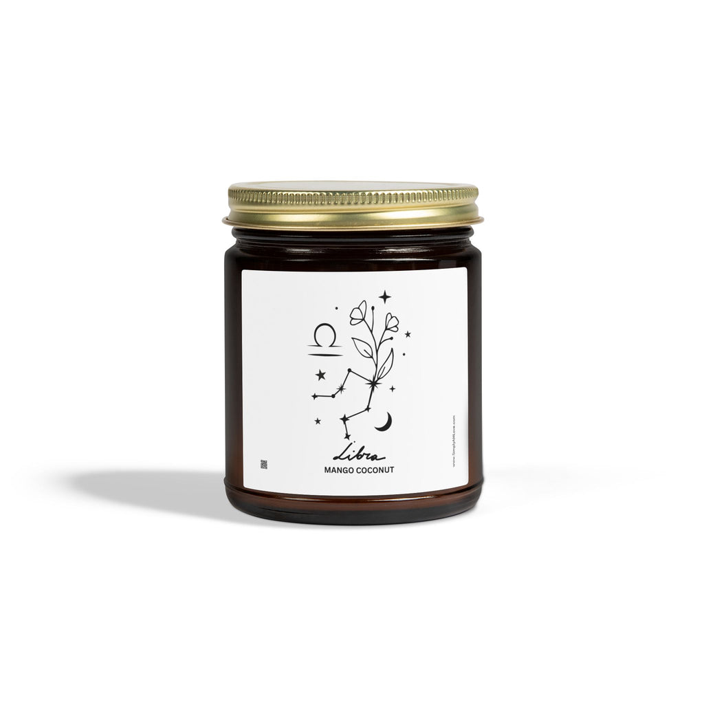 Zodiac Libra Coconut Apricot Wax Scented Candle — 9oz Botanical Glass Jar (Mango Coconut)