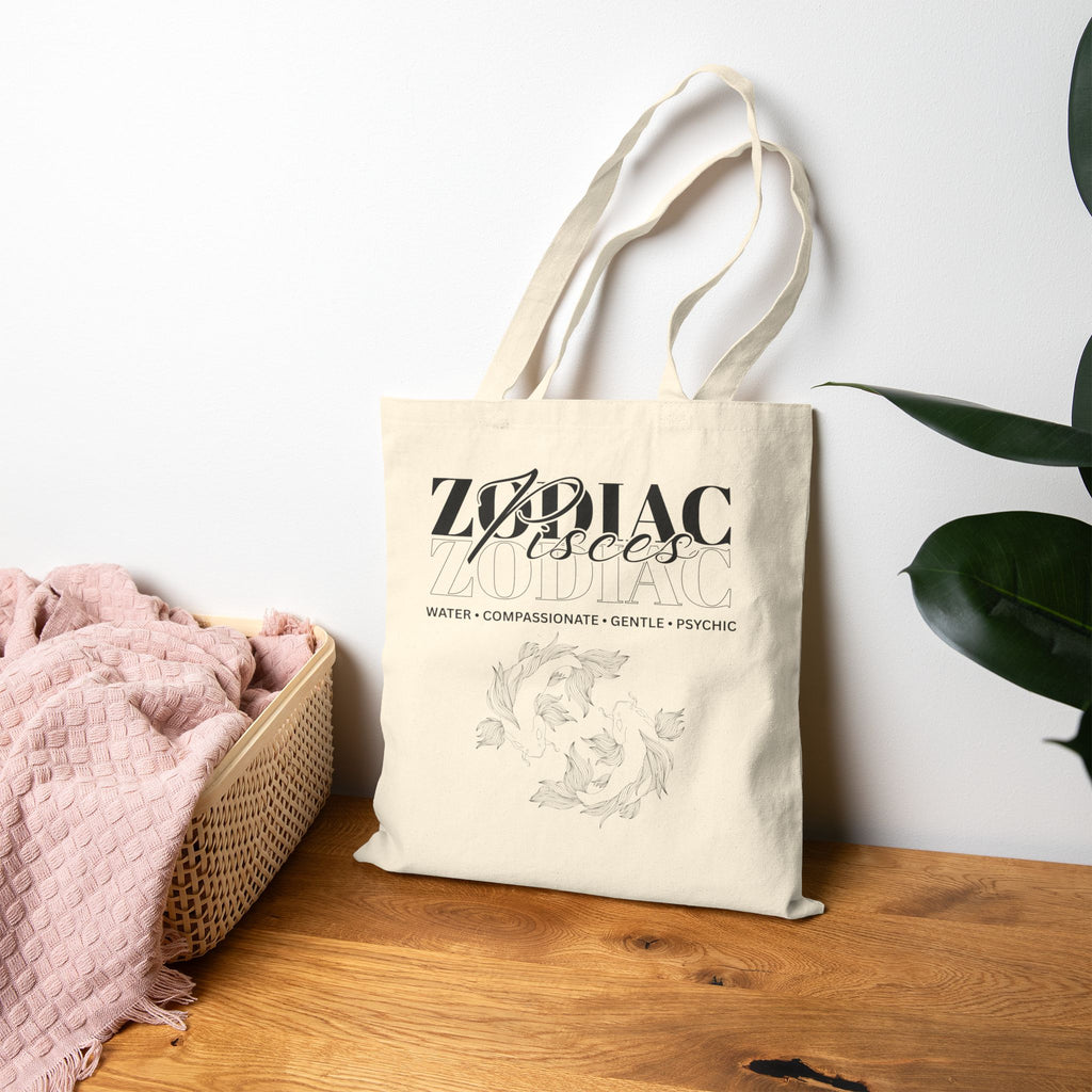 Pisces Zodiac Tote Bag — Cotton Canvas Astrology Tote